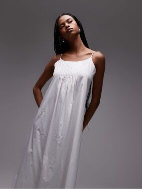 Arket Pintuck Dress in White Size XS 100% Cotton Poplin Maxi Slip Dress NWT